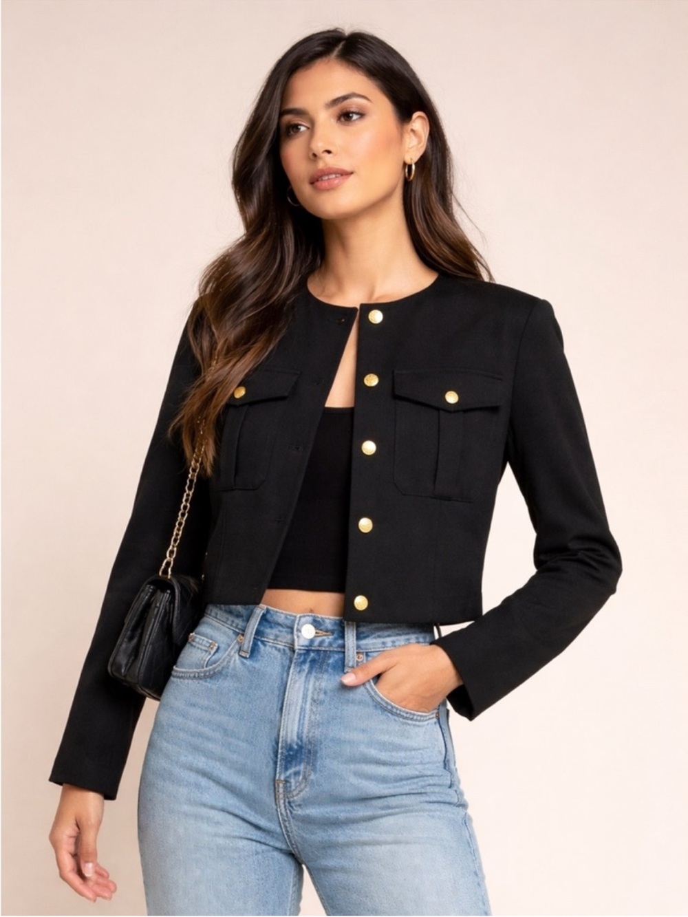Abercrombie & Fitch Cropped Blazer Black Gold Button Jacket Structured XL NWT - Picture 1 of 7